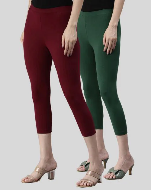 Buy Kryptic pack of 2 womens 95% cotton,5% Elastane solid mid-ankle length  leggings Online at Best Prices in India - JioMart.