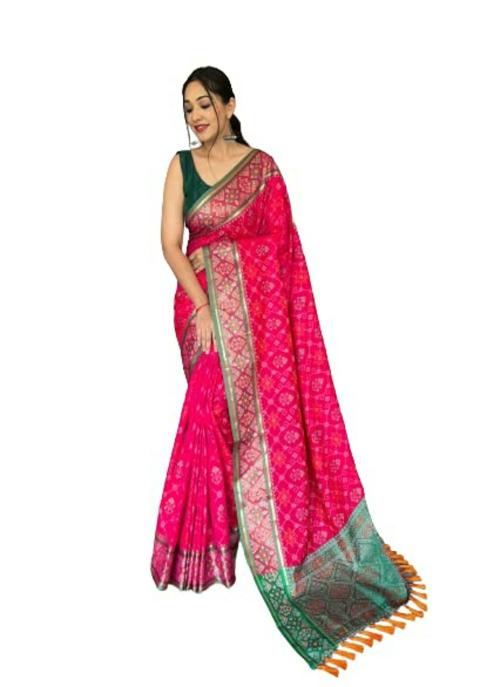 Leeli Peeri Designer Women Pink Silk Saree With Contrast Blouse (Free Size)