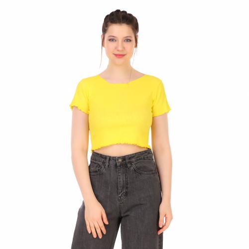 Malachi Women Yellow Stretchable Ribbed T-Shirt