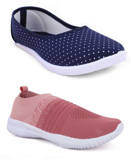 Fabbmate's Trendy & Comfortable - Combo of 2 Casual Bellies For Women & Girls- (Blue, Pink)