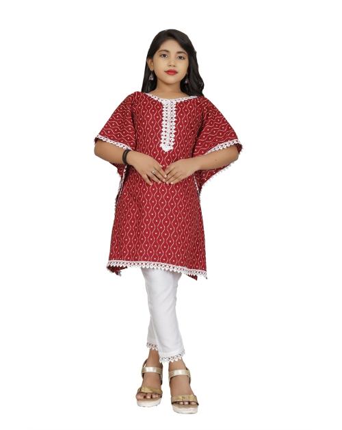 FOND FASHION Girls Festive & Party Kurti and Legging Set (Red Pack of 1)