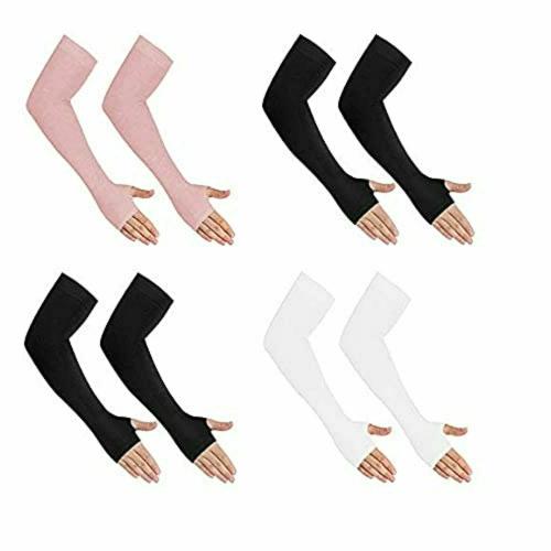 Cotson Cotton & Spandex UV Protection Cooling Arm Sleeves for Men & Women. Perfect for Cycling, Driving, Running, Basketball & Outdoor Activities (Free Size, 4 Pairs)
