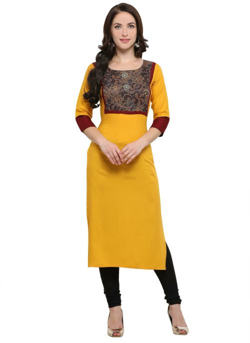 SHOPPING QUEEN Women Yellow Printed Rayon Kurta (4XL)