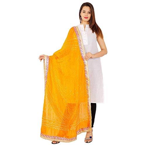 PK HUB Women Yellow Bandhani Silk Bandhej Dupatta - 2.2 m