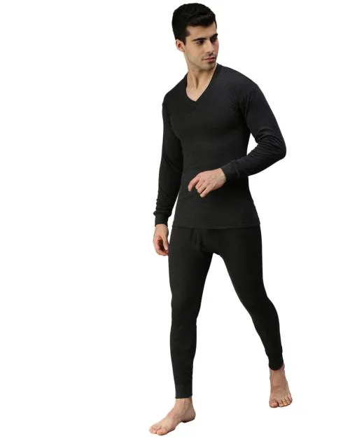 Lux Parker Men's Black Solid Cotton Blend Thermal Set.