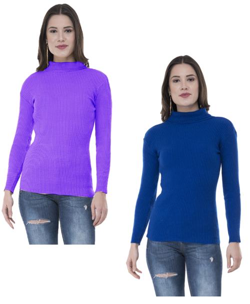 IndiWeaves Women Woollen Warm Full Sleeves High Neck Skivvy (Pack of 2) Multicolor