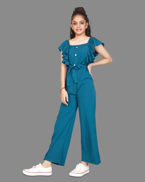 Fashion Dream Girls Blue Solid Crepe Jumpsuit | Girls Jumpsuit | Kids Wear | Jumpsuit For Girls | Jumpsuit Girls | Kids Jumpsuit
