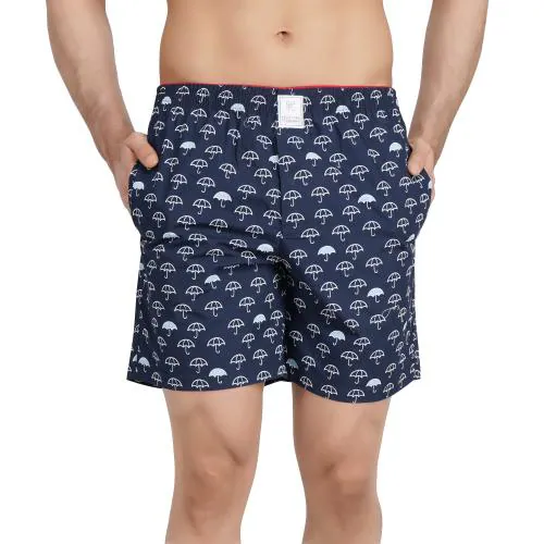 Kristino Umbrella Navy Lounge Shorts Comfortable Cotton Regular Fit, 100% Organic Cotton Print Multicolor Shorts for Men, Perfect for Outdoor, Running, Workout, Gym and Athletic