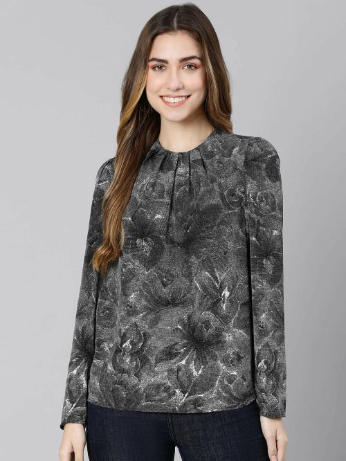 Oxolloxo pomp black floral print women top