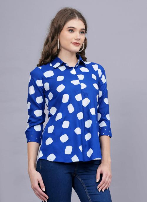 HaloDiva Polka Print Top Wear Royal Blue Shirt Style Top