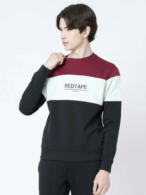 Red Tape Men's Black Color Block Sweatshirt