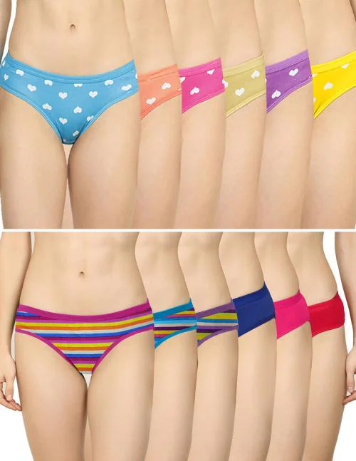 PIBU Multicolor Self Design 100% Cotton Pack Of 12 Panties
