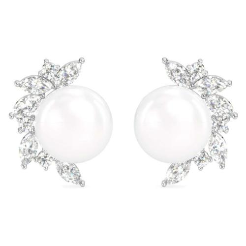 CLARA 925 Sterling Silver Rhodium Plated Swiss Zirconia Real Pearl Earrings Gift for Women & Girlss
