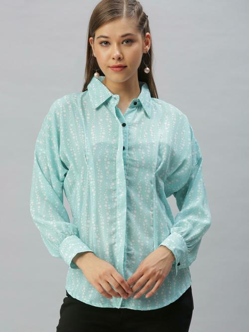 SHOW OFF Women's Blue Printed Georgette Shirt