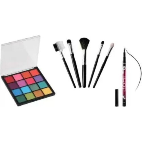 pink spirit cosmetics 16 shades Mini Eyeshadow & Set of 5 Makeup Brushes and 1 36h eyeliner