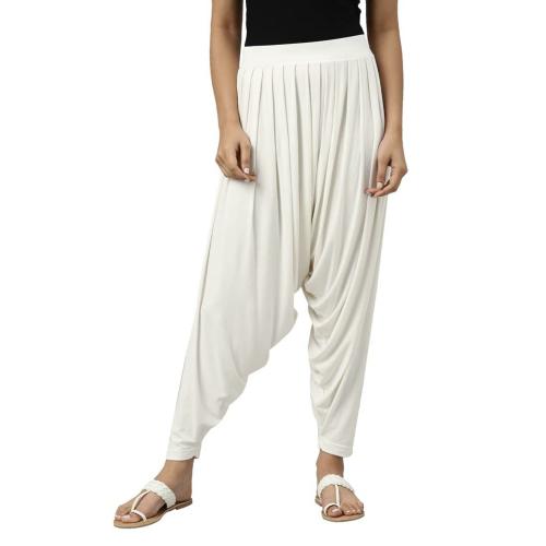 GO COLORS Women White Solid 100% Cotton Patiala Pant