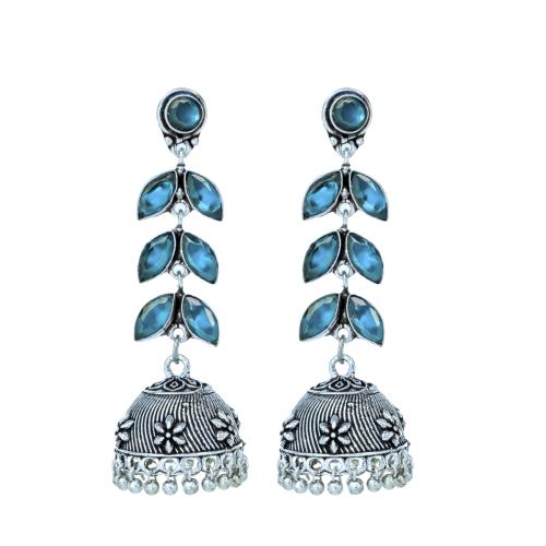Jewelopia German Silver Drop Jhumki Oxidized Jewellery Celestial Blue Gemstone Stylish Oxidised Pearl Drop Earring For Girls