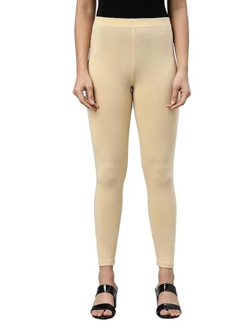 FASAANNJA Women's Cotton Leggings | Elastic Waist Band with Slim Fit | Plain Solid Ankle Length Leggings for Women | Comfortable & Stretchable -( cream )
