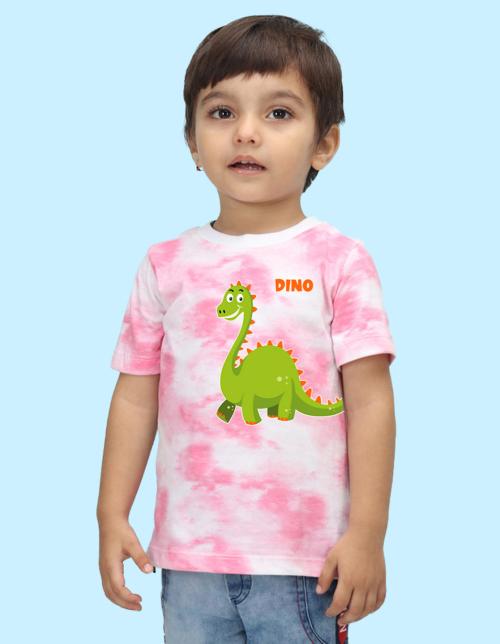 Nusyl infants pink dino printed Tie & Dye tshirt.
