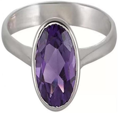 Chopra Gems & Jewellery Silver-Plated Brass Amethyst Stone Ring (Unisex) - Free Size