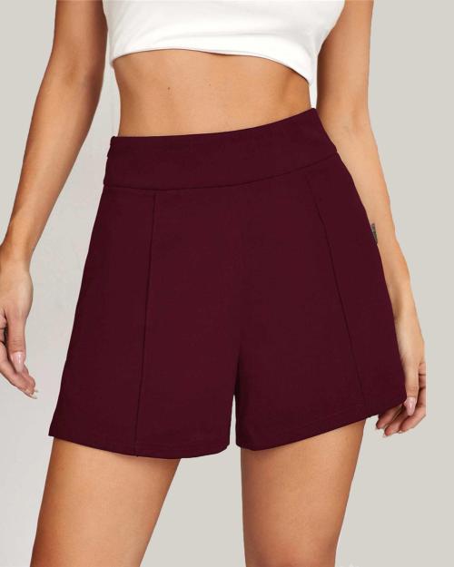 ADDYVERO Solid Women Maroon High Waist Shorts