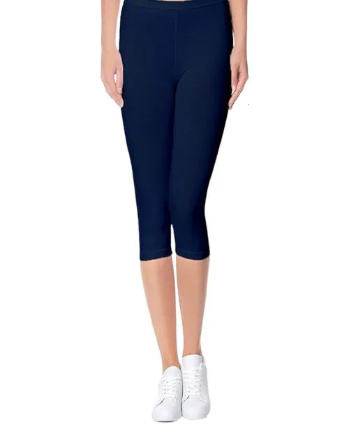 KCRUDRA Women Short Sport Capri Leggines for Gym Workout for Girls for Women |Women 3/4th Cotton Plain Capri 3/4 Capris Leggings for Women, Women's Slim Leggings (Navy Blue)