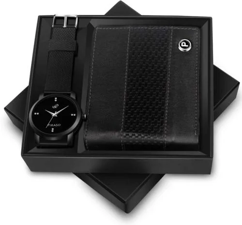 Piraso Black Watch With Wallet For Men And Women (Combo Of 2)