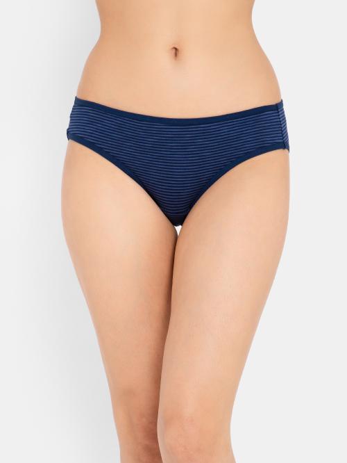 Clovia Navy Blue Striped Cotton Single Bikini Panties