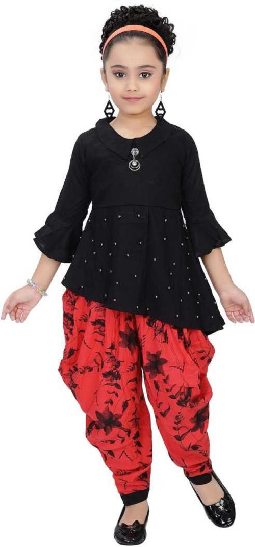 9stiches Red Stylish Dhoti Dress For Girls