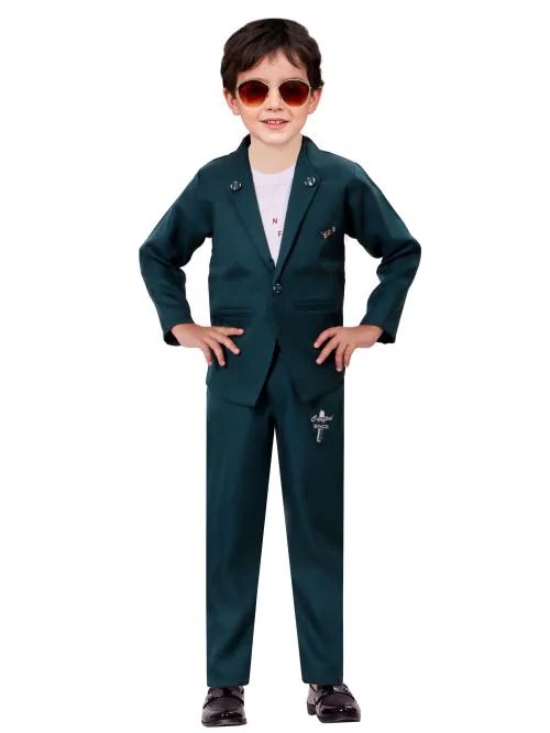 BILLIONAIRES CLOTHING Royal Blazer set for kids / 3 Pcs Set (1 Blazer 1 T-shirt 1 Trouser) / Size 7 years / Green