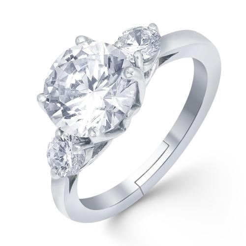 Zalkari Trendy Three Stone Round 925 Sterling Silver Womens Ring