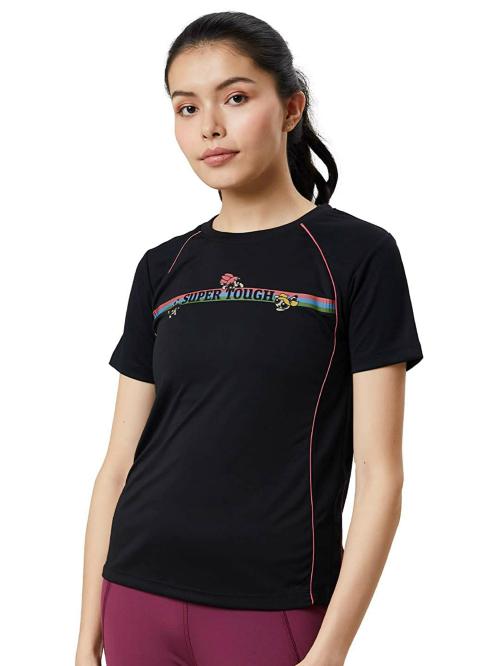 The Souled Store Women Black Printed Polyester T-Shirts