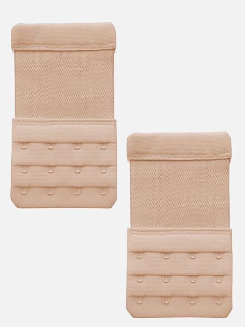 FIMS - Fashion is my style Women Beige Solid Nylon Elasten Pack of 2 Bra Hook Extender 4 Hook 4 Eye