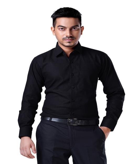 Charcoal Fashion Black Regular Semi Fit plain Formal Shirt for mens