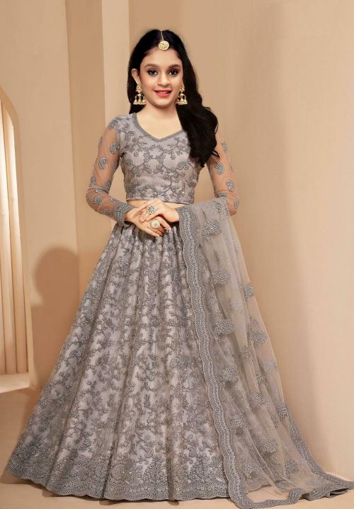 KedarFab Girls Grey Woven Design PC Single Lehenga & Choli | Girls Lehenga Choli | Girls Ethnic Wear | Kids Ethnic Wear