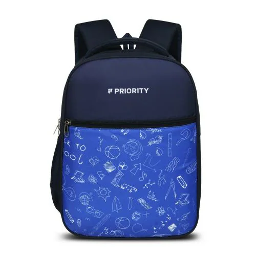 Priority Geometric Printed Navy Blue Polyester School Backpack For Kids | Specially School Bag For Boys And Girls