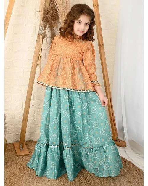 Lilpicks Girls Bandhani Printed Peplum Choli With Lehenga Set
