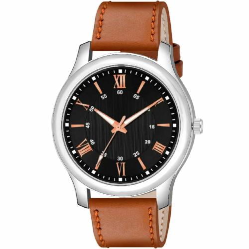 KIROH Analogue Black Dial Leather Strap Watch for boys and men(Black)
