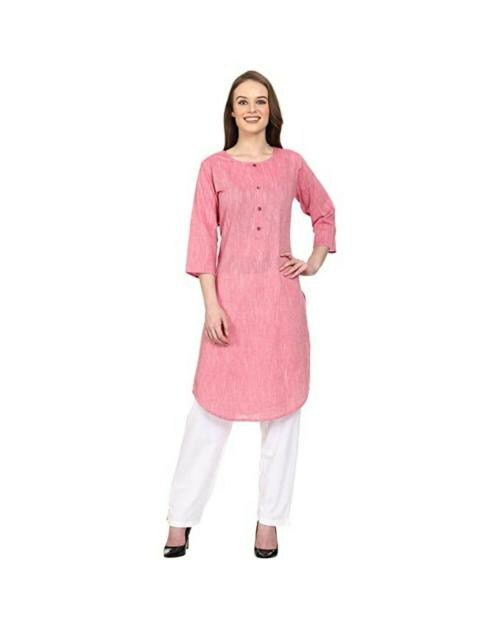 Buy AROOPA Women Pink Solid Cotton Kurti with Pant Set Online at Best ...