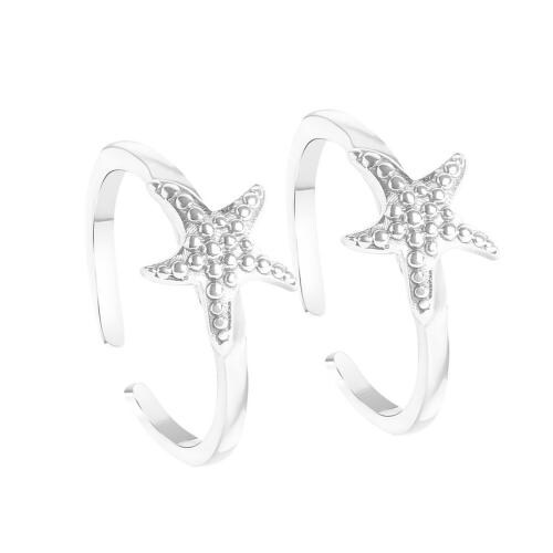 CLARA 925 Sterling Silver Size Adjustable Star Fish Toe Rings Pair