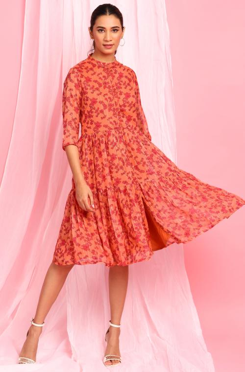 Buy Janasya Women's Orange Poly Western Dress Online at Best