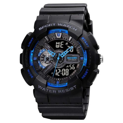 SKMEI Men's Digital Sports Watch, LED Square Large Face Analog Quartz Wrist Watch with Multi-Time Zone Waterproof Stopwatch - 1689