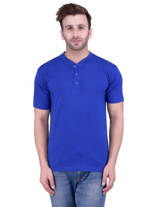 Weardo Men's Plain Royal Blue Henley Neck Half Sleeves T-Shirt In M Size