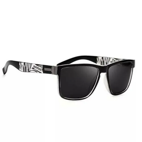 UV Protected Retro Square Polarized Sunglasses for Men and Women (Print-Black)
