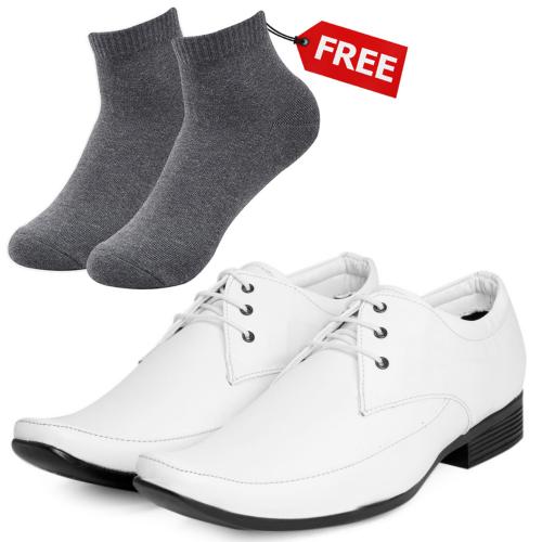 Vitoria Stylish Men's White Lace-Up Sythetic Leather Formal Shoes With Free Socks-8