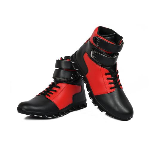 DESTA Men's Black Red Comortable Synthetic Lace up Ankle Boot