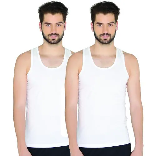 Chromozome Men White 100% Cotton Pack of 2 Vest