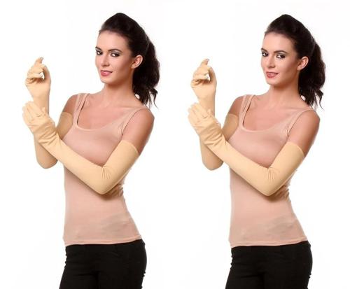 Cotson Ladies Full Hand Gloves And Sun Protection Beige Gloves Women (2 Pair)