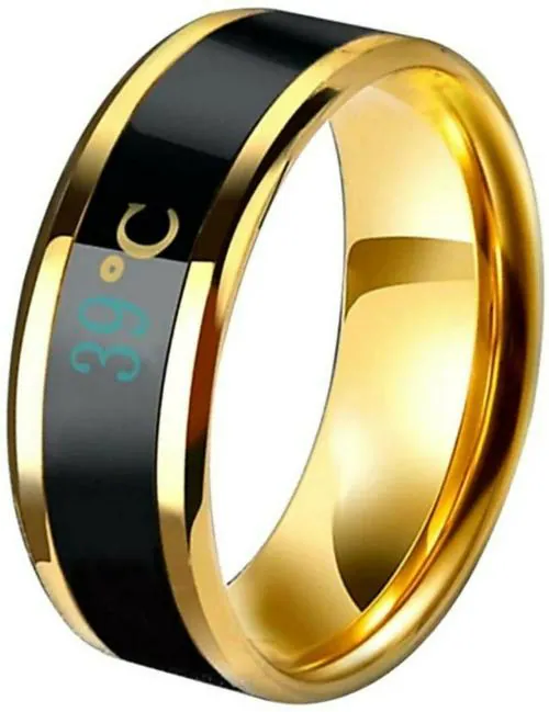 AJTA Intelligent Smart Body Temperature Monitor Golden Stainless Steel Ring for Unisex (1pc)