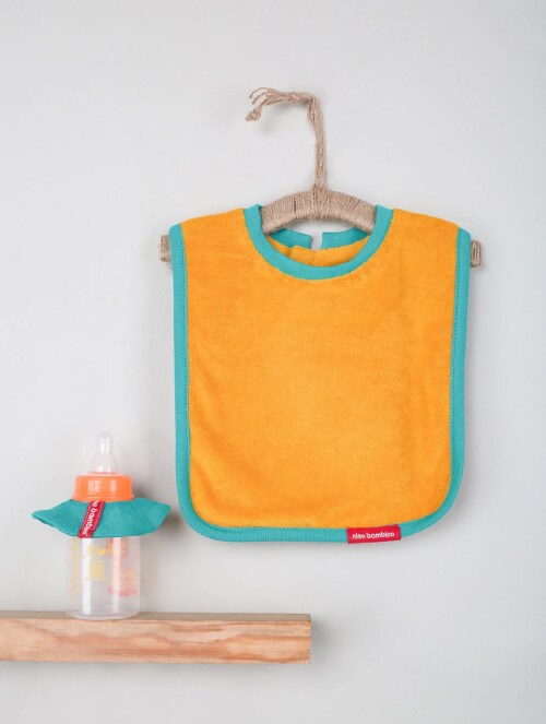 Nino Bambino 100% Organic Cotton Yellow Color Infant/Baby Bib With Bottle Drip Cover Set (Large Bib + Bottle Drip Bib) - 2 Pieces Set - Yellow (Newborn